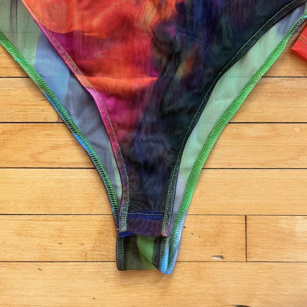 Zara Mesh Multi-Color bodysuit Small NEW sheer long sleeve - Picture 3 of 4